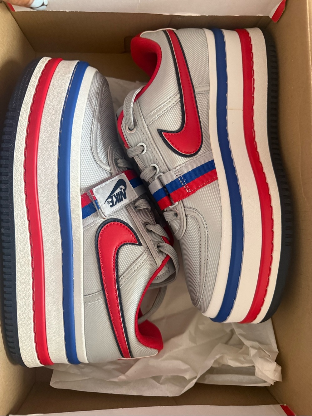 Nike Gray Sneakers with Red & Blue Trim